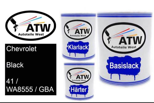 Chevrolet, Black, 41 / WA8555 / GBA: 1L Lackdose + 1L Klarlack + 500ml Härter - Set, von ATW Autoteile West.